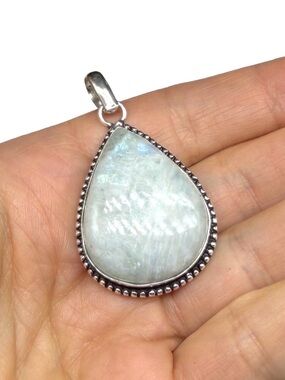 Rainbow Moonstone Necklace Pendant 925 Sterling Silver Overlay